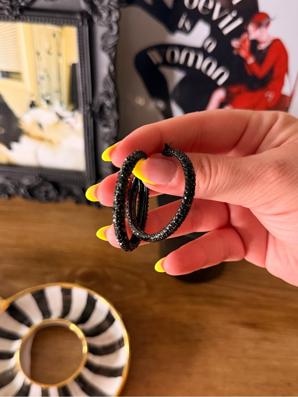 Black Crystal Hoop Earrings